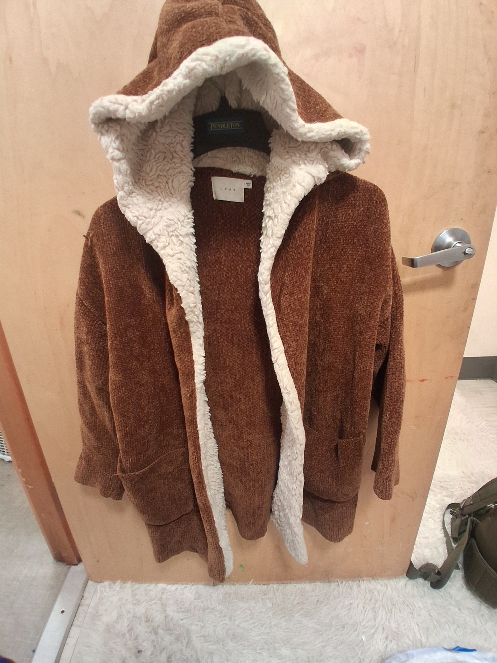 Lush Brown Hooded Teddy Jacket with Cream Sherpa Lining